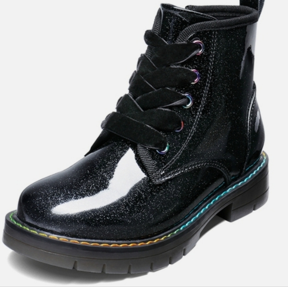 Dream Pairs Girls Shiny Black Combat Boots Sz 5